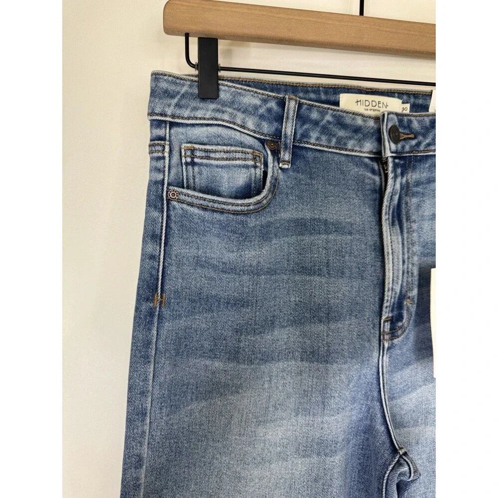 Hidden Tracey High Rise Straight Cropped Jeans Womens 30 Raw Hem NWT Buckle - Picture 4 of 13